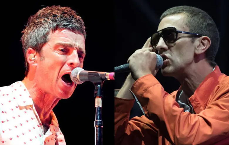 La imagen muestra a Richard Ashcroft (der) y Noel Gallagher (izq)