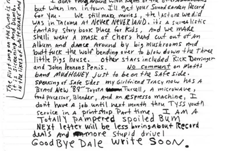 La imagen muestra una carta original escrita por Kurt Cobain.